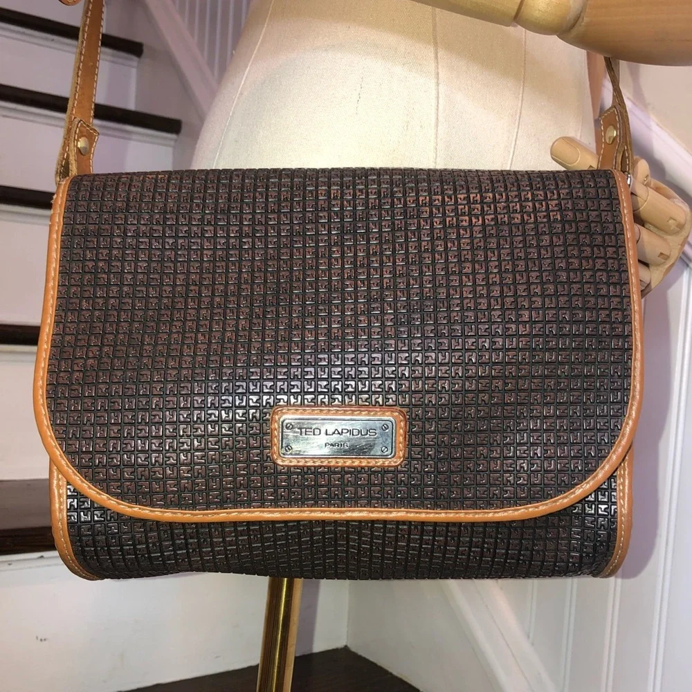 TED LAPIDUS Paris Monogram Leather PVC Crossbody Strap Shoulder Bag RARE HTF